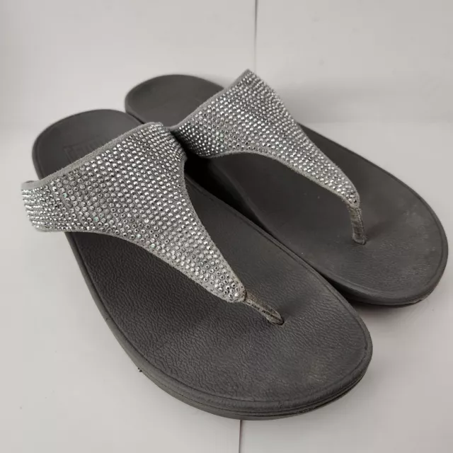 Fitflop Silver Sparkle Leather Womens Comfort Wedge Slip On Sandals Size 6