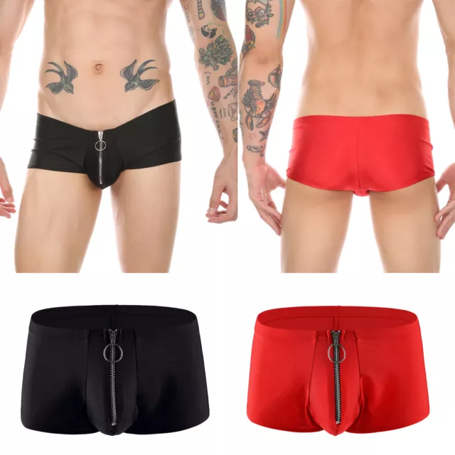 Herren Trunks Wet Look Sexy Boxershorts Reißverschluss Schritt Unterwäsche Slips