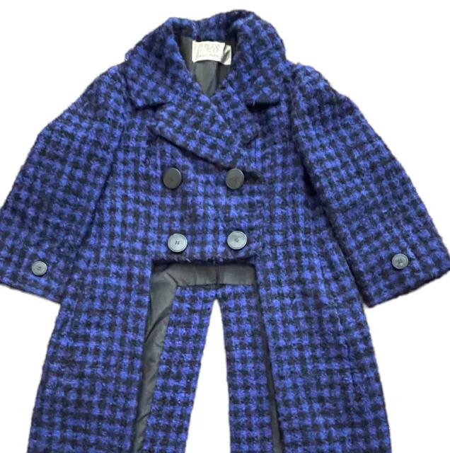 VTG 40S WINTER Coat Women Tail Overcoat OOAK Rare Boucle Plaid Blue ...