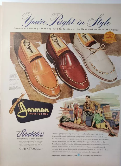 Lot 3 Vintage Jarman Shoes Print Ads RawHiders Continentals Correct Jarman Style