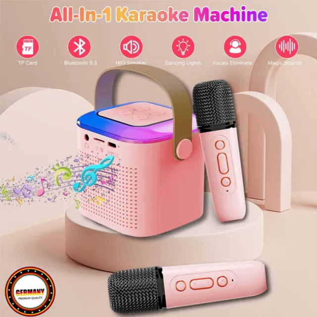 Karaoke Maschine mit 2 Drahtlosen Mikrofonen, Wowstar Tragbares Bluetooth DE