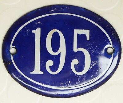 Old blue oval French house number 195 door gate plate plaque enamel steel sign