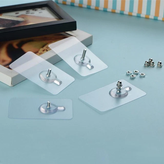 10x Punch-Free Self Adhesive Screw Sticker Wall Hanging Hook Nail Holder Acrylic