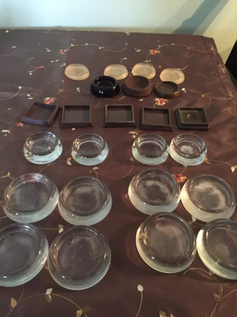 Lot of 24 Antique and Vintage Furniture Coasters Glass, Plastic, Rubber