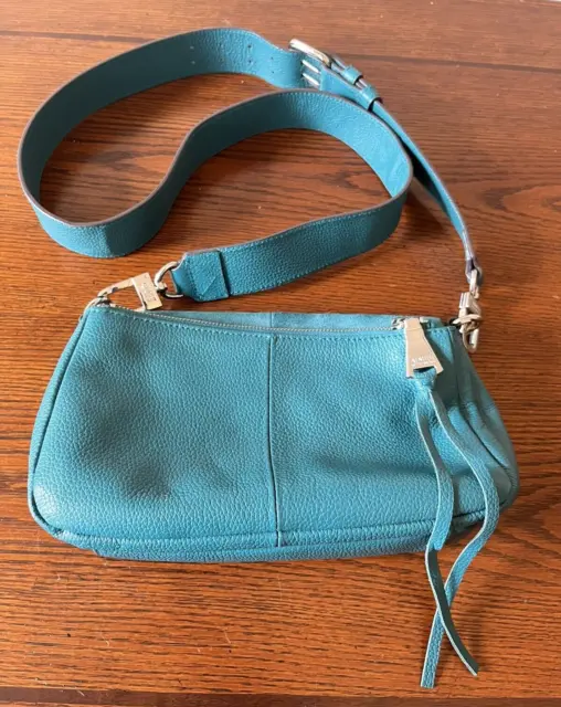 Aimee Kestenberg Handbag Teal Leather Crossbody Double Entry Wide Straps Bag