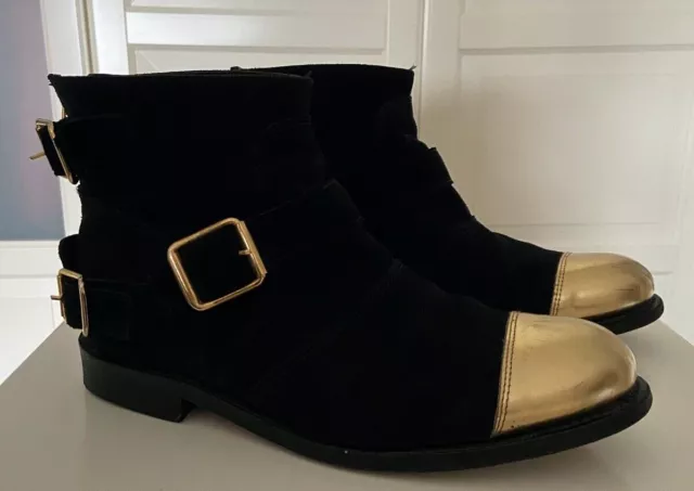 Balmain X H&M Boots Stiefeletten Wildldeder Schwarz / Golddetails EUR 40 US 9