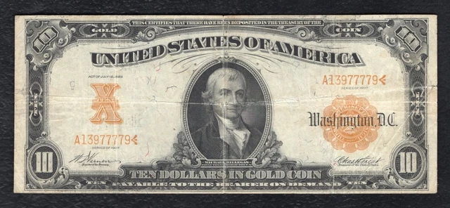 Fr. 1167 1907 $10 Ten Dollars “Hillegas” Gold Certificate Currency Note