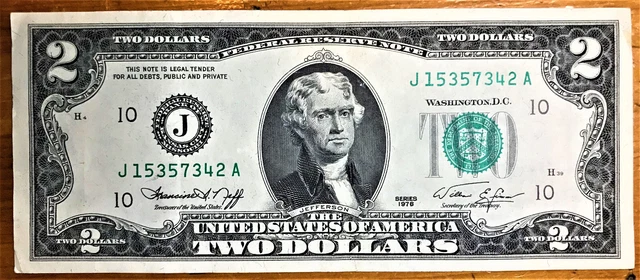 1976 J $2 Dollar Fed Res Note Kansas City J15357342A FIN WES JA Uncirculated