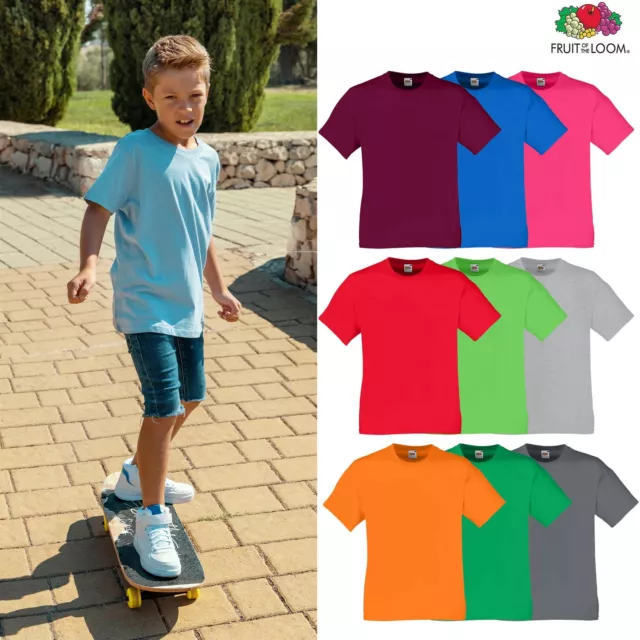 Kids Boys Girls Fruit Of The Loom Childrens T-Shirt Plain School Sports PE Top