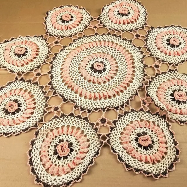 Vintage Crochet Lace Doily Doile Cottage Granny Core Table Topper Floral 29 inch