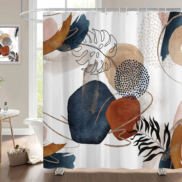 Boho Shower Curtain Abstract Mid Century Navy Blue Gold Colorful Modern Geometr