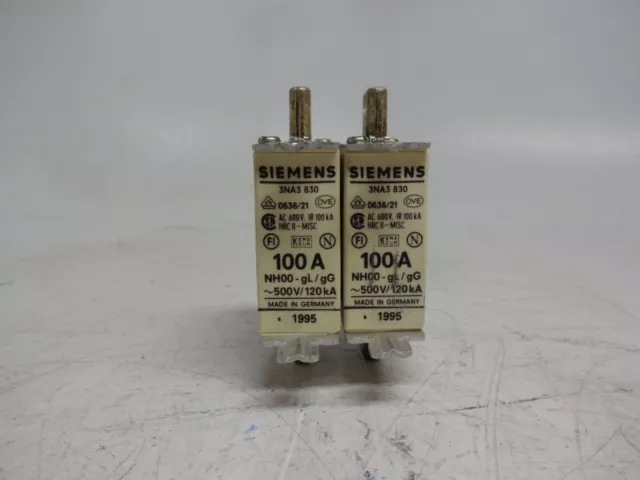 Lot of 2 Siemens 3NA3 830 3NA3830 Fuse Link 100A 500 Volt AC 250 Volt DC