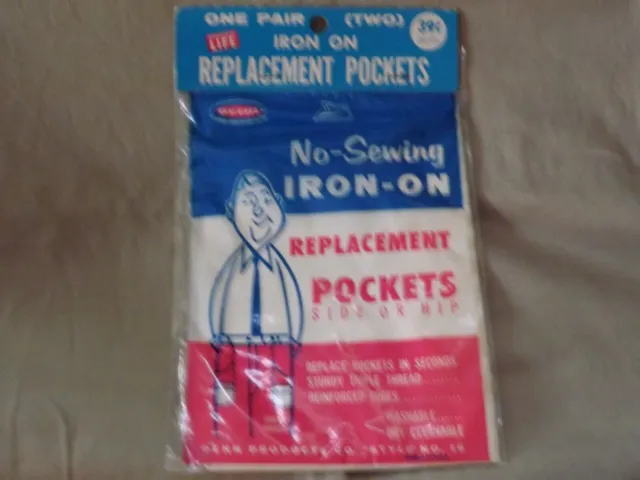VINTAGE IRON-ON REPLACEMENT Pockets Pants Slacks No-Sew Pair Repair ...