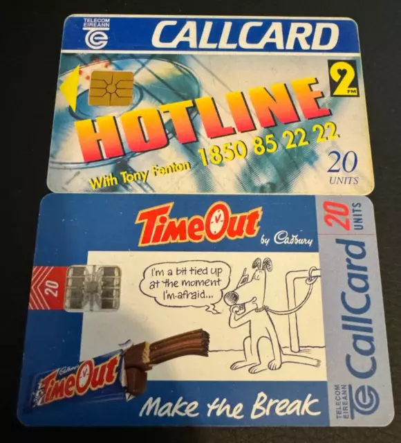 IRELAND Phonecards - 2 x 20 Units - Hotline & Cadbury Time Out