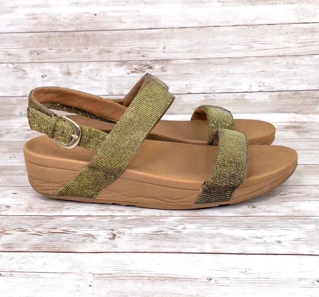 Fitflop Lottie Sandal Womens 9 Slingback Wedge Strappy Glitzy Gold Comfort Shoes