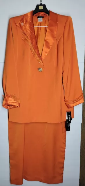 Roma Two Piece Embellished Skirt Suit Orange Size 18, NWT *PRICE REDUCED