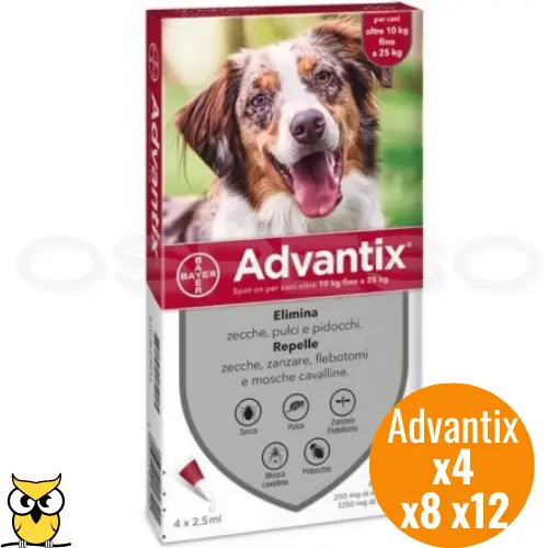 Advantix Bayer Per Cani 10-25Kg Antiparassitario Pulci  Zecche 4-8-12 Pipette