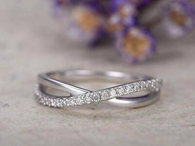 14k White Gold Over 0.15 Ct Round Cut Diamond Anniversary Band Ring For Women's