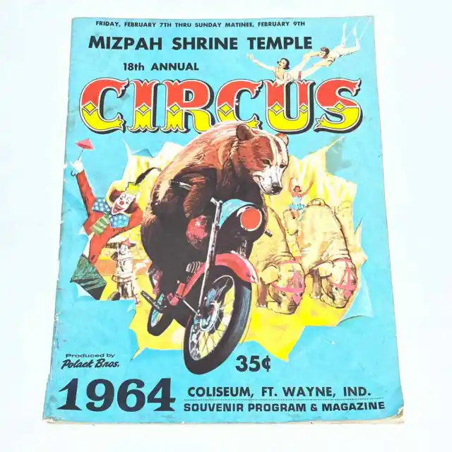 1964 Mizpah Shrine Temple Circus Program Polack Ft. Wayne Motorcycle Bear TF6