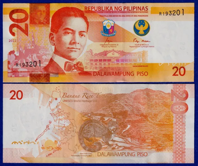 Philippines 20 Piso 2022 P-W230 UNC Banknote - New Logo Seal Type 7