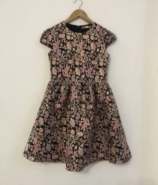 MSGM Vestito abito bambina ragazza nero damascato rosa oro Tg 14 Anni