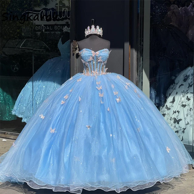 Blue Quinceanera Dresses With Beaded Off The Shoulder Sweet 15 Pageant Ball Gown Blue Quinceanera Dresses With Beaded Off The Shoulder Sweet 15 Pageant Ball Gown