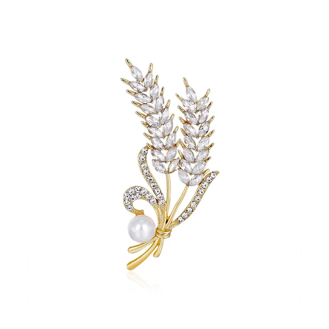 Spilla di grano donna con perle sintetiche e cristalli di strass per matrimonio I6N9