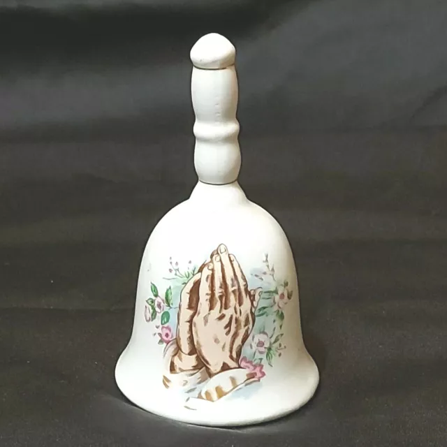 Vintage Porcelain Lego Bell White w/Praying Hands 4-1/4" Tall Preowned