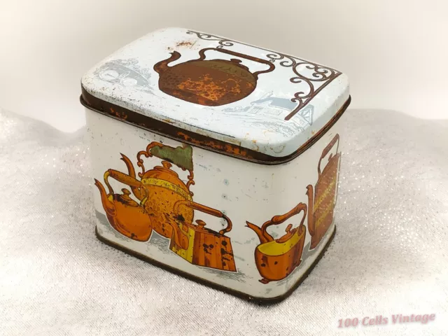 Twinings-White & Gold Featuring Teapots-Vintage Tea Tin/Caddy 12cm