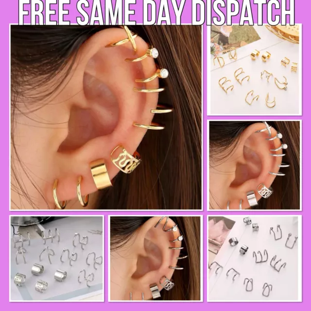 💚 12x Gold Silver Helix Cartilage Clip On Ear Cuff Unisex Non Piercing Earrings