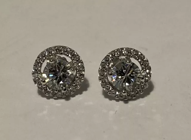 Sparkly Sterling Silver Cubic Zirconia Halo/Cluster Stud Earrings.