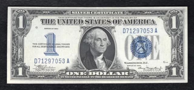 Fr. 1606 1934 $1 One Dollar “Funnyback” Silver Certificate Note About Unc