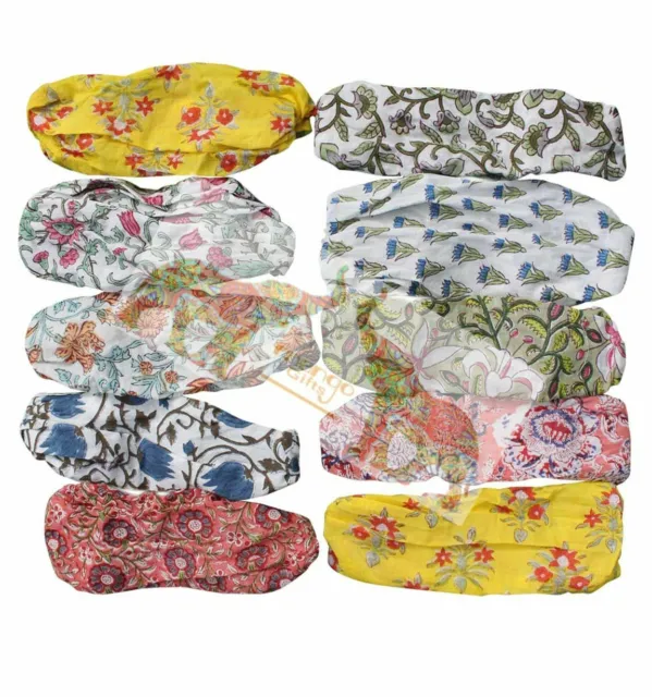 Hand Block Print Elastic Bow Hairband 100%Cotton Hair Band Headband Floral 50Pcs