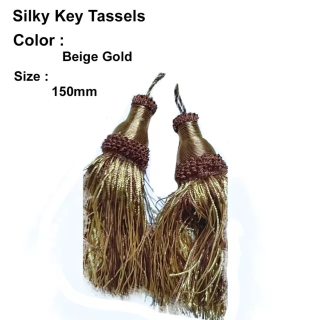 2X Silky Key Tassels, Cushions, Blinds,Bibles , Curtains,Beige Gold