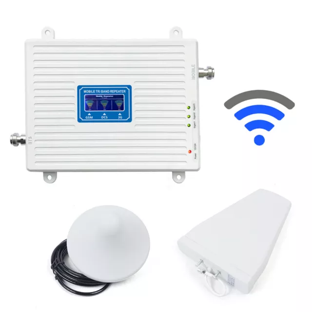 Tri- Band Amplifier 900/1800/2100 GSM DCS 2G/3G/4G LTE Signal Booster & antenna