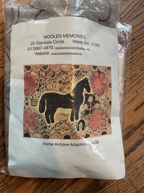 Alfombra primitiva patrón de enganche, caballo antiguo 24 por 36 sobre lino nuevo