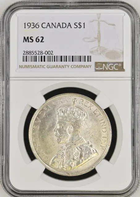 :1936 Silver Dollar George-V S1$ Canada Km# 31 Near Choice Ngc Ms62 Blast White