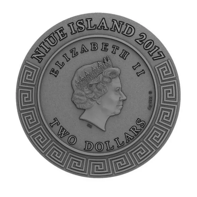2017 Niue 2 oz Antique Silver Demigods Achilles Ultra High Relief 2