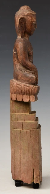 18th Century, Shan, Antique Burmese Wooden Seated Buddha 10