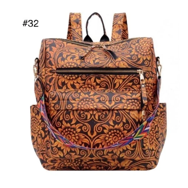 Brown Western Flower Convertible Backpack