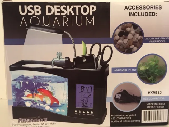 USB Desktop Aquarium Mini Fish Tank With Running Water Fascinations Brand NIB