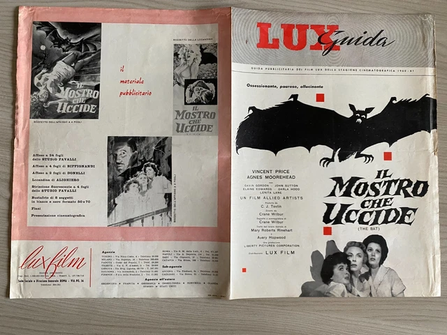 BROCHURE, 1960,IL MOSTRO che uccide The Bat Moorehead,Vincent Price