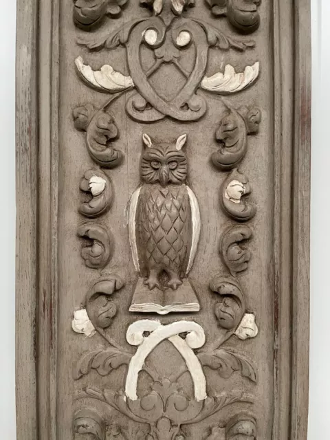 Beautiful & Rare French Carved Patinated Panel with Owl in wood nr 1 - 40.157 H