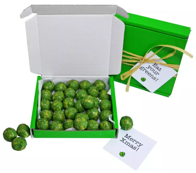 Tiny treats! Little box of Chocolate Sprouts. Ideal novelty gift.Personalise
