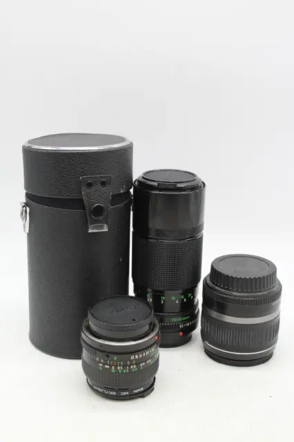 C x3 Vintage Canon Camera Lenses Inc. 28mm 2.8, 18-55mm 3.5-5.6, 70-150mm 4.5