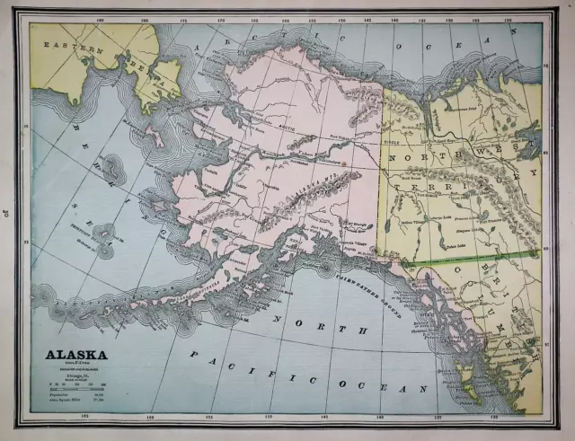 Old 1887 Cram's Atlas Map ~ ALASKA / ALASKAN TERRITORY ~ Free S&H     ~Inv#74