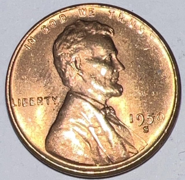 RED BU 1950-S LINCOLN WHEAT PENNY / CENT San Francisco Mint 1c ACTUAL PHOTOS A2