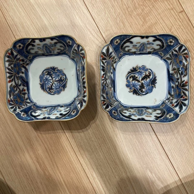 Edo period Ko-Imari square plate 2 pieces made in 1940