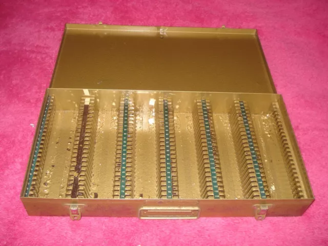 Vintage gold Metal 35mm Slide Storage Box 150 Capacity,rather rusty,shuts well.