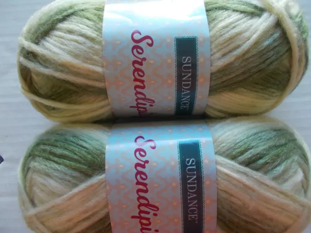 Sundance Serendipity brushed gradient yarn, Greenery, lot of 2 (174 yds ea)